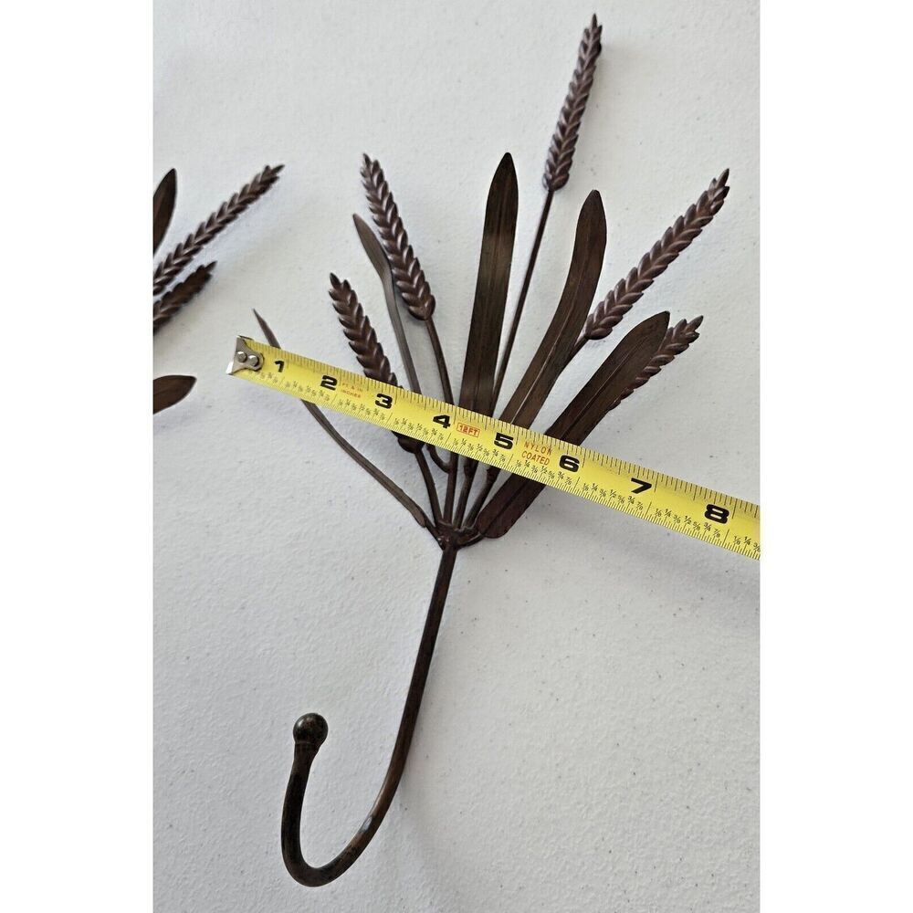 2 Metal Wheat Wall Hanging Hook Coat Hat Towel Rustic Farmhouse - Picture 5 of 6